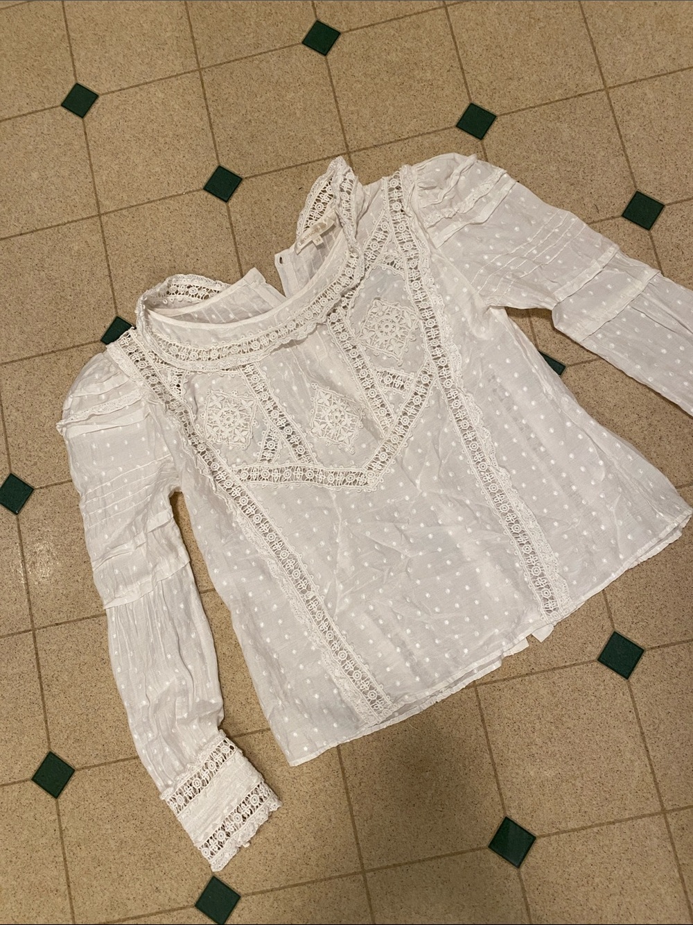 LoveShackFancy White Embroidered Dot‑Swiss Lace Top
